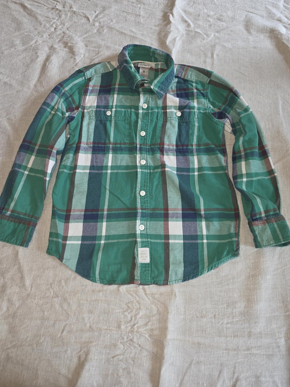 Carter's Green Plaid Shirt with White and Maroon Accents